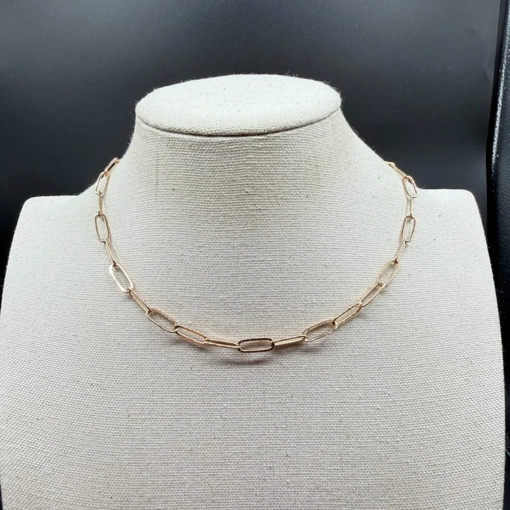 Rose Gold Tone Paperclip Chain Necklace Toggle Clasp Minimalist Modern Jewelry